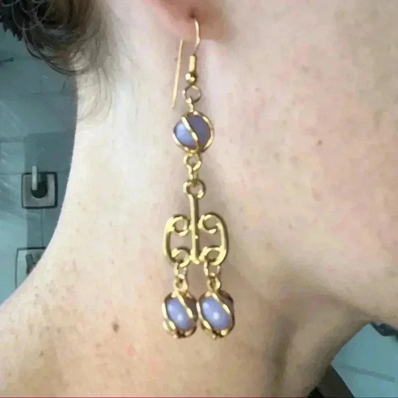 Gold and lavender statement earrings - Picture 2 of 3